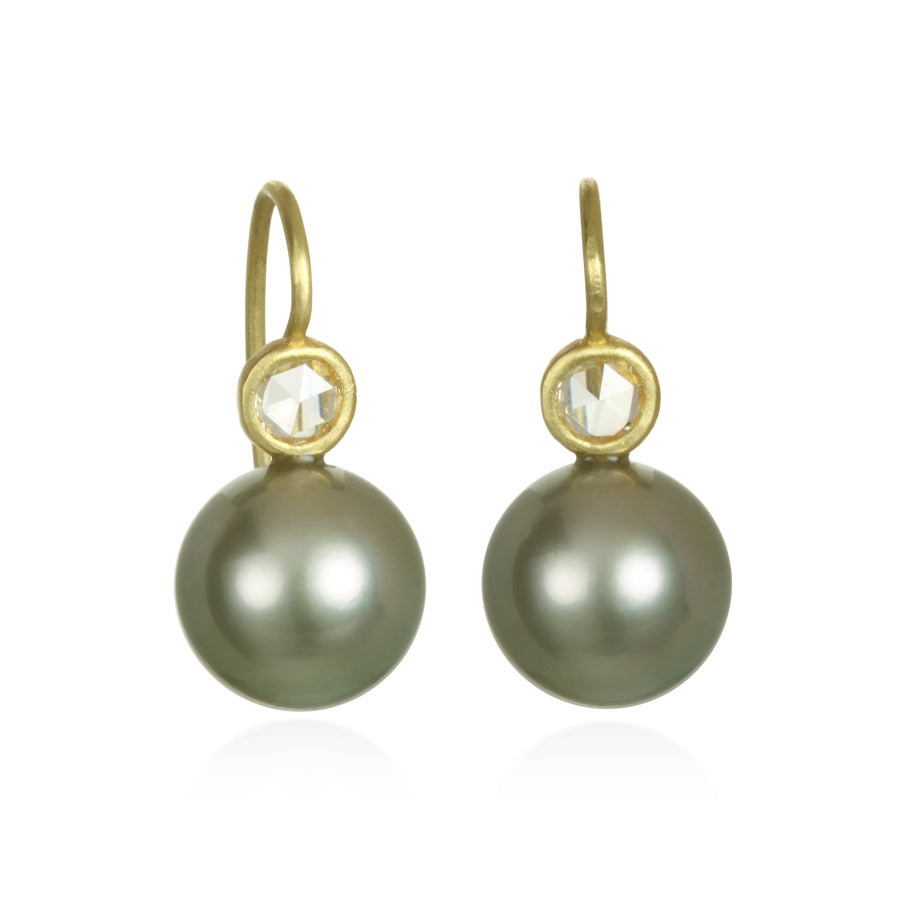 Pistachio Pearl and Diamond Earrings