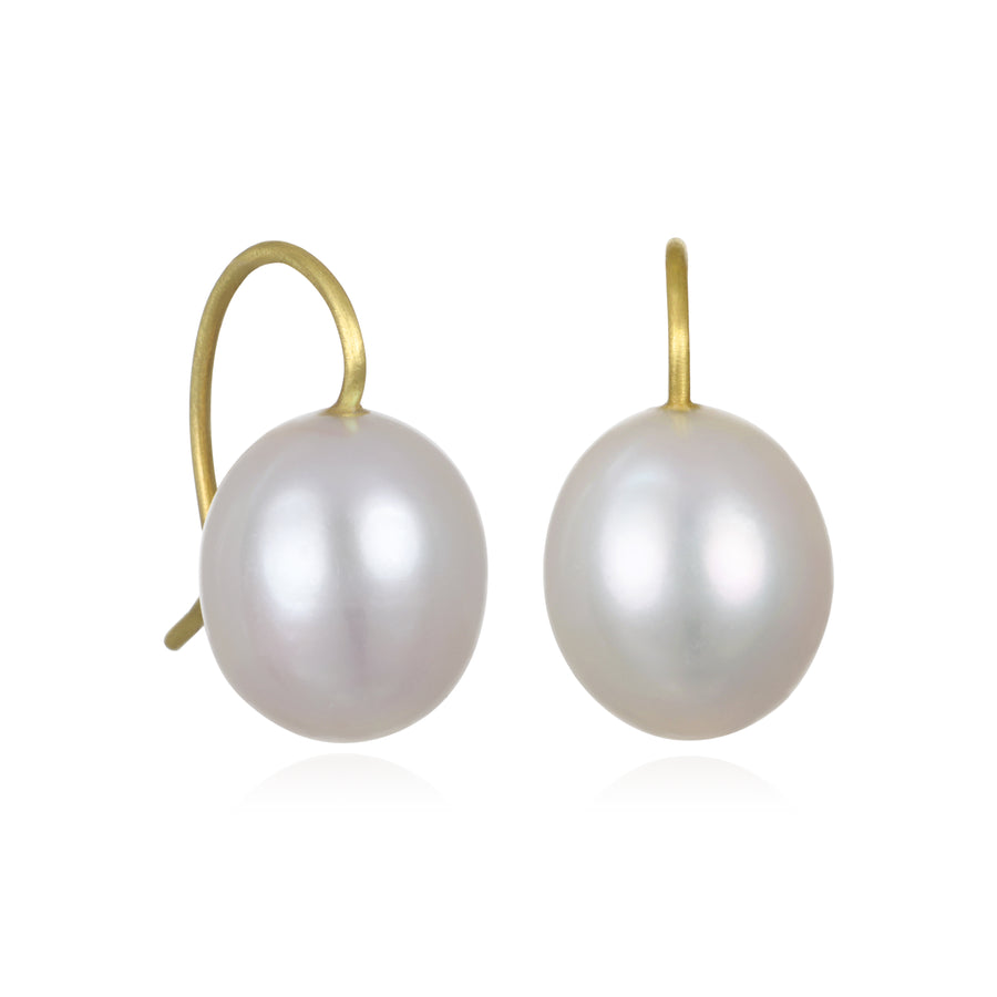 18 Karat Gold White Freshwater Pearl Drop Earrings