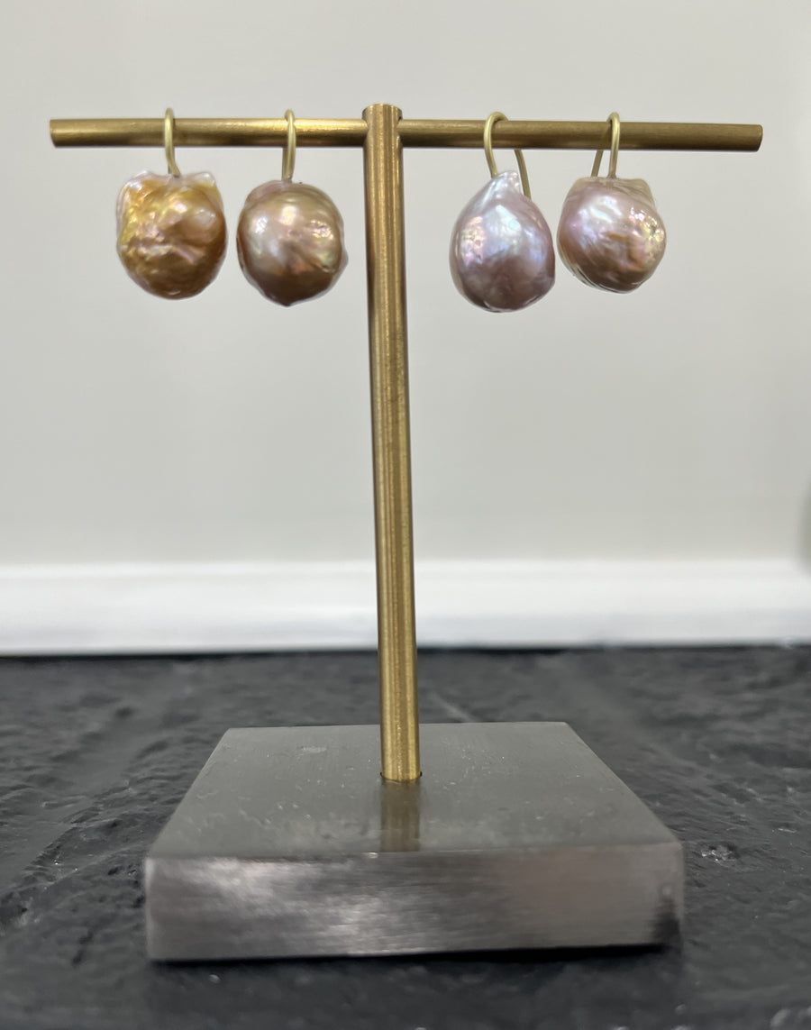 18 Karat Gold Fireball Pearl Drop Earrings