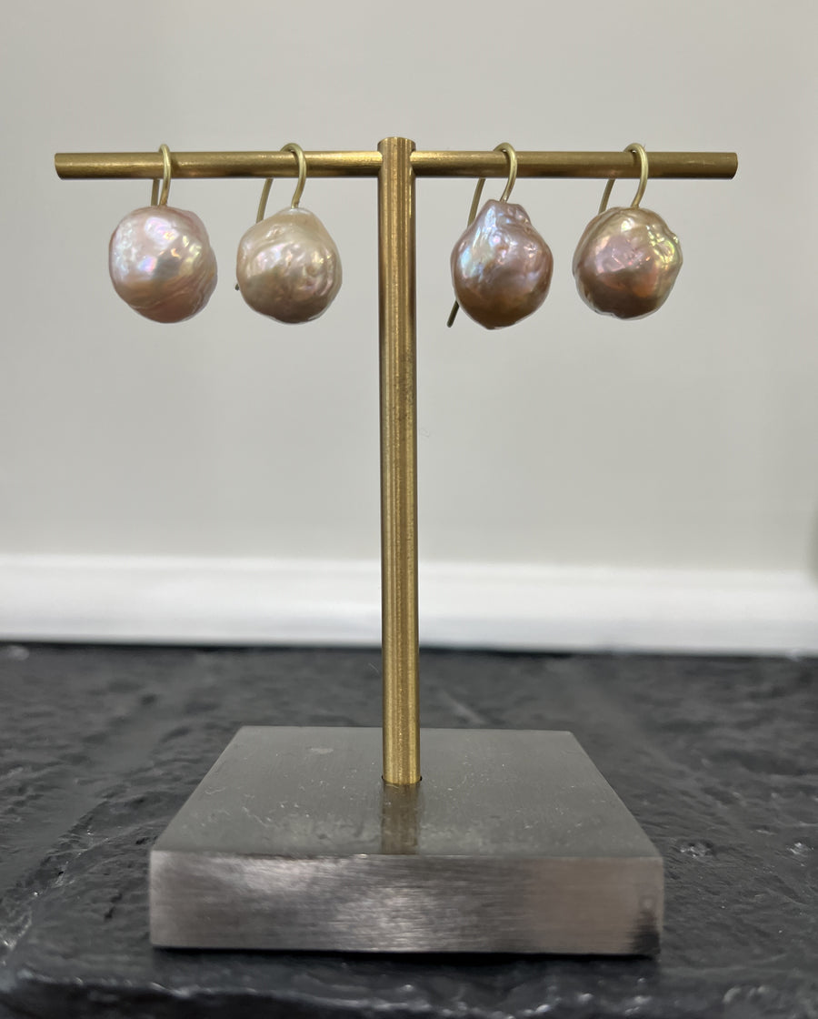 18 Karat Gold Fireball Pearl Drop Earrings