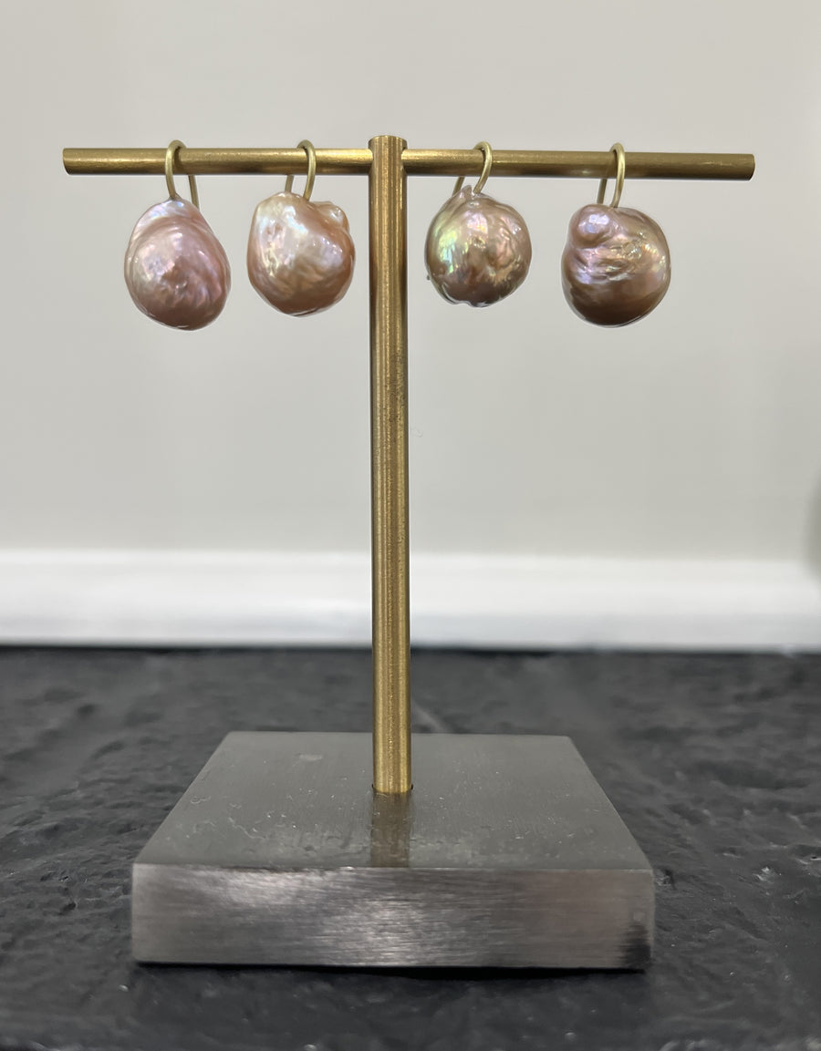 18 Karat Gold Fireball Pearl Drop Earrings
