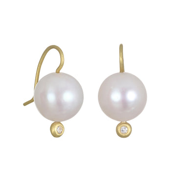 18 Karat Gold Freshwater Pearl Earring with Diamond Bead Drop