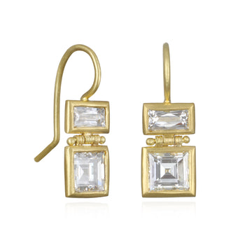 18 Karat Gold Double Diamond Baguette Earrings