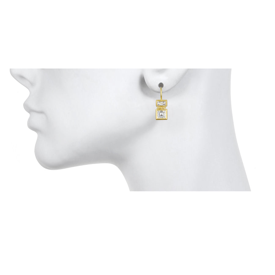 18 Karat Gold Double Diamond Baguette Earrings