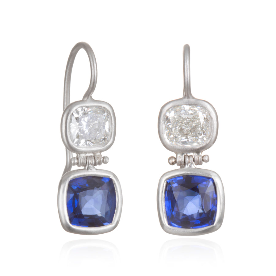 Matte Platinum Diamond and Sapphire Earrings