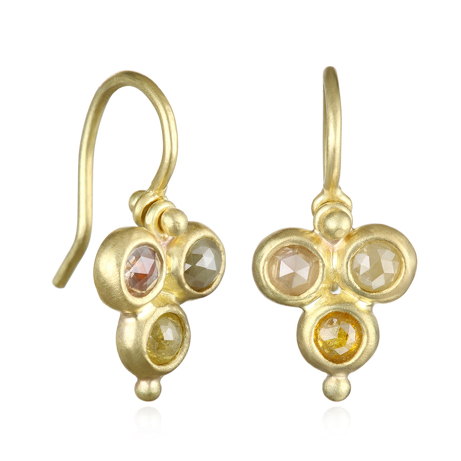 18 Karat Gold Milky Diamond Trio Drop Earrings