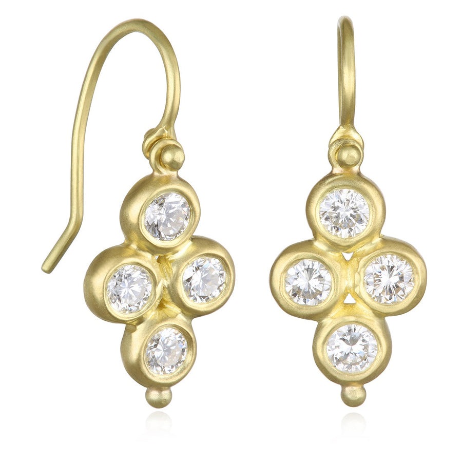 18 Karat Gold Blue Sapphire Rose Cut Quad Drop Earrings