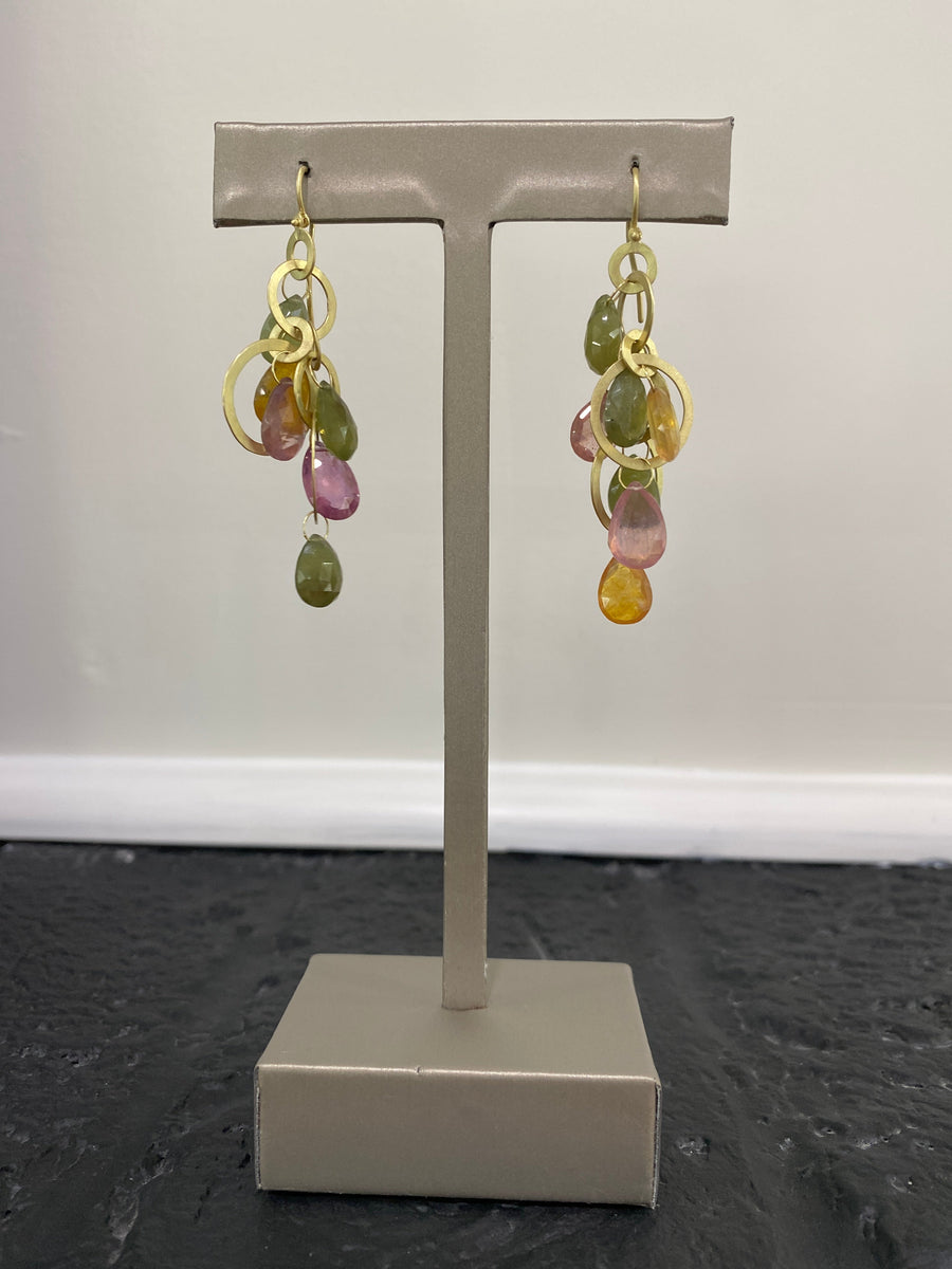 18K Gold Multi-Loop Light Umba Sapphire Briolette Earrings