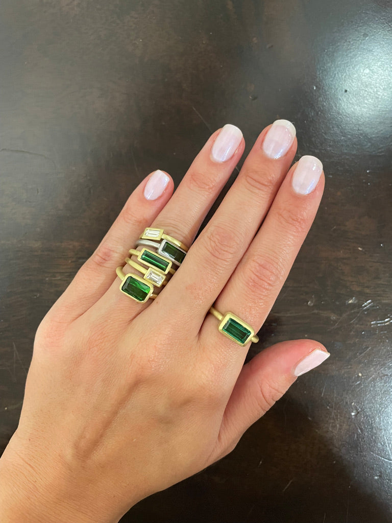 Green Tourmaline Baguette Bezel Ring