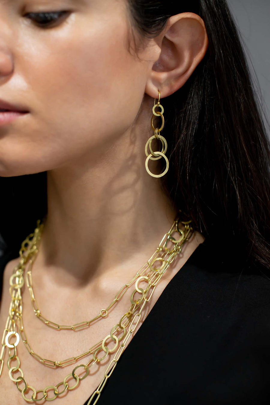18 Karat Gold Multi Planished Loop Earrings