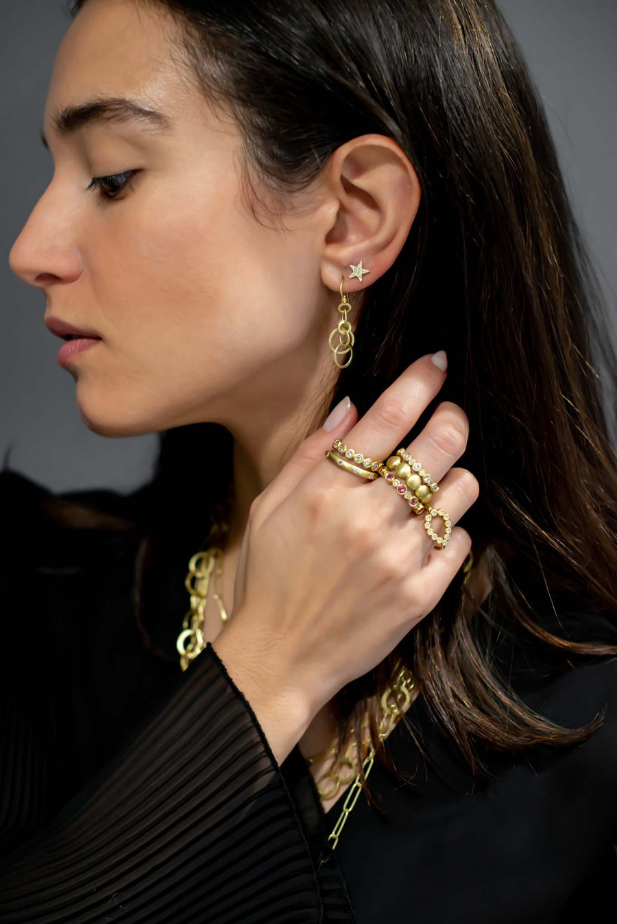 18 Karat Gold Multi Planished Loop Earrings