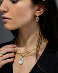 18 Karat Gold Moonstone Diamond Petal Earrings