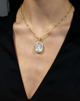 Oval Rainbow Moonstone Pendant on Diamond Station Necklace