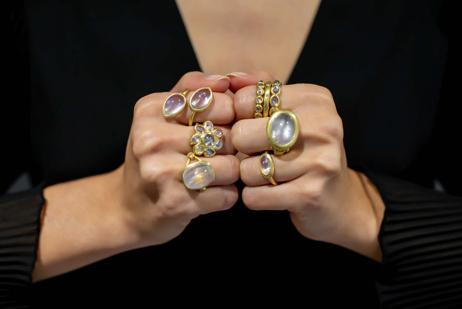 18 Karat Gold Double Pear Shape Moonstone Ring
