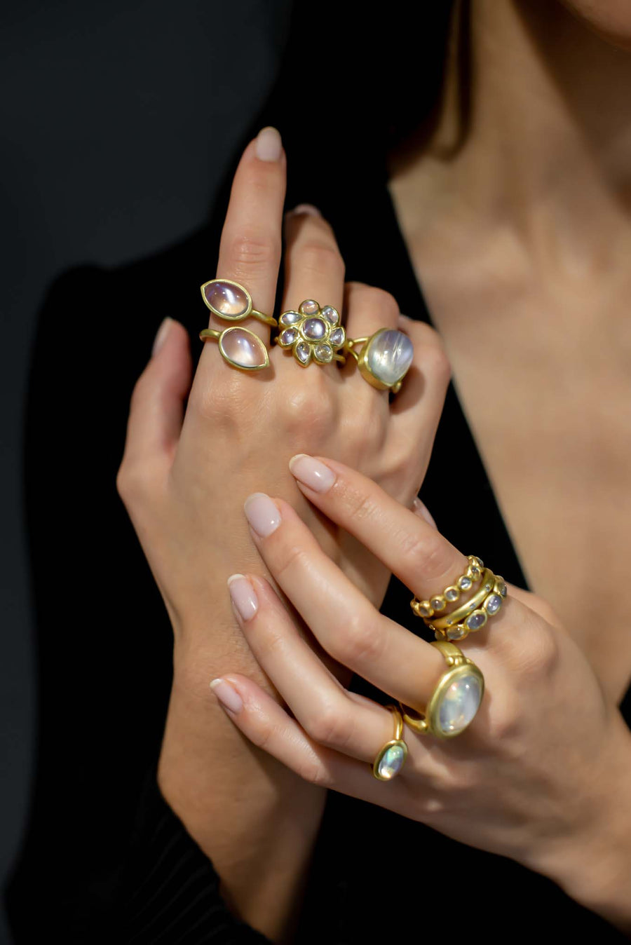18 Karat Gold Double Pear Shape Moonstone Ring