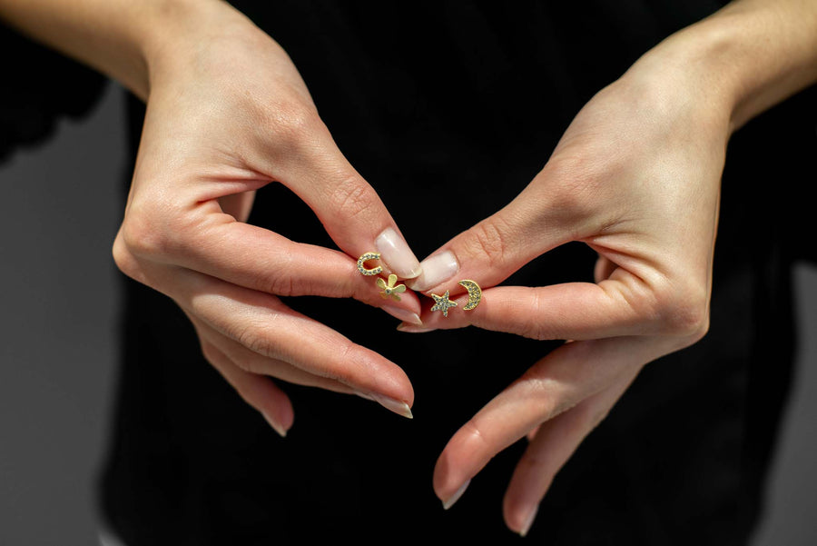 18 Karat Gold Diamond Half Moon Studs
