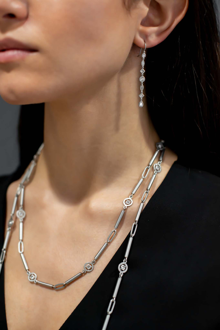 Platinum Diamond Line Earrings