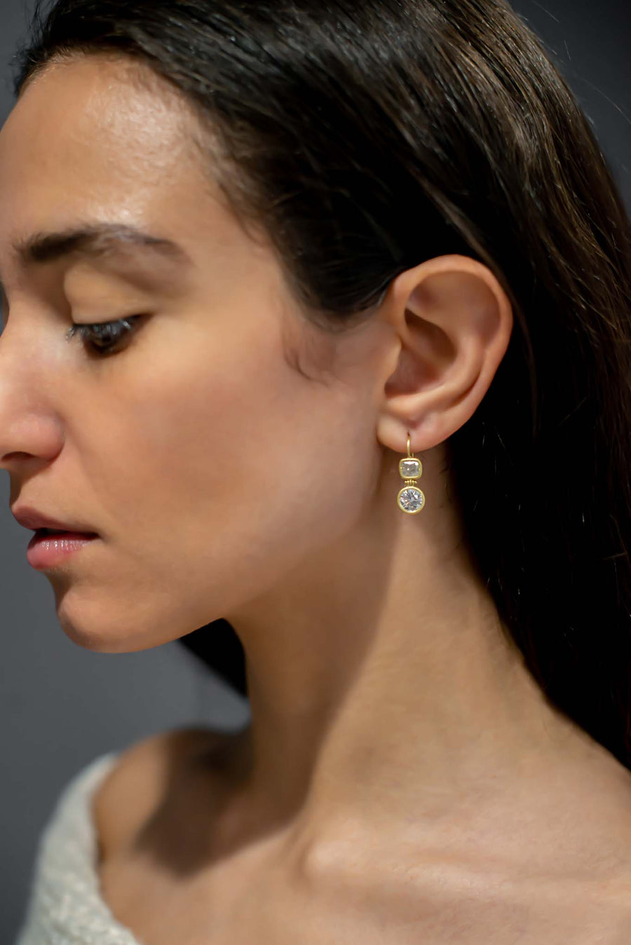 Hinged Double Diamond Drop Earrings