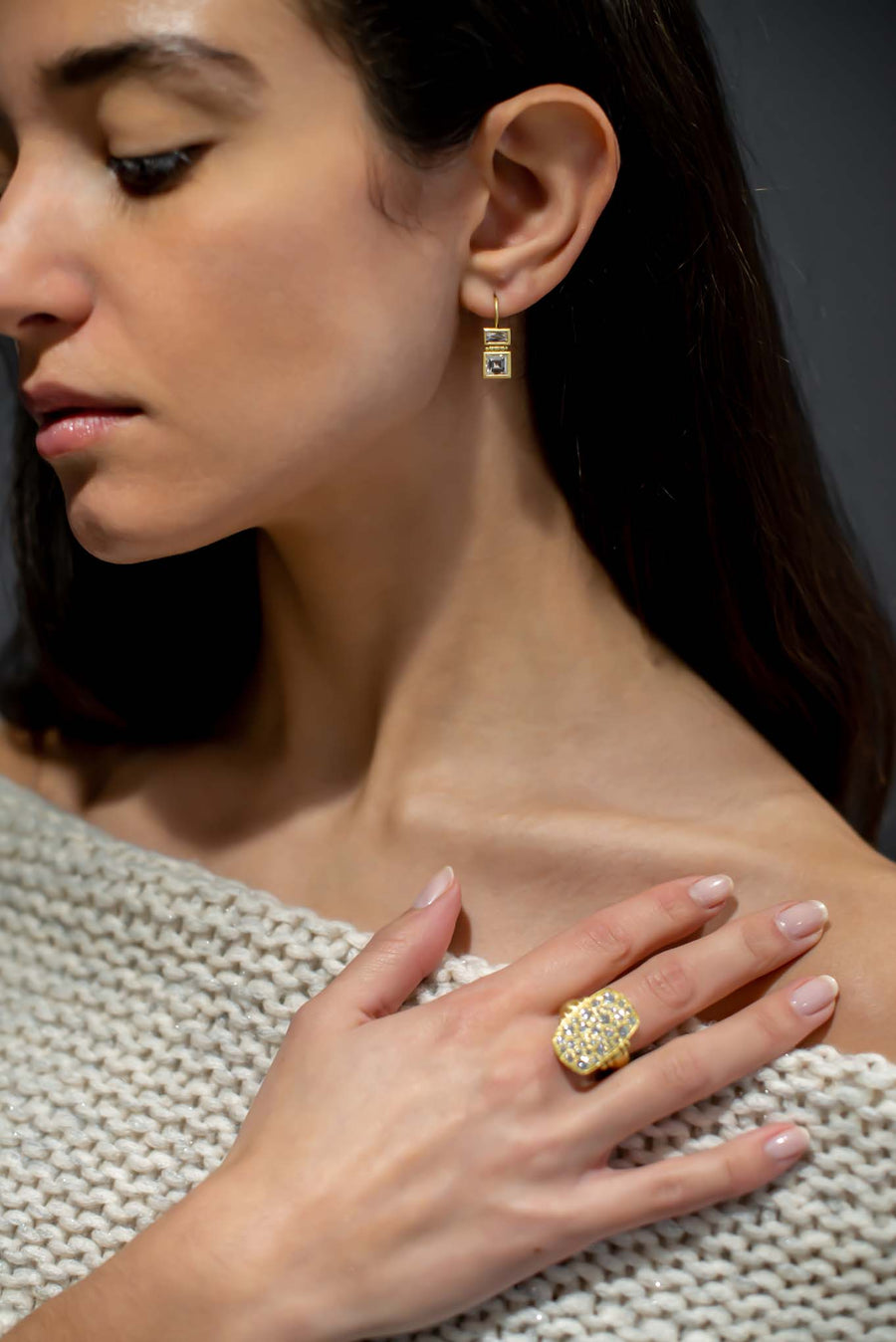 18 Karat Gold Double Diamond Baguette Earrings