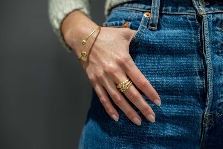 18 Karat Gold Small Granulation Bead Ring