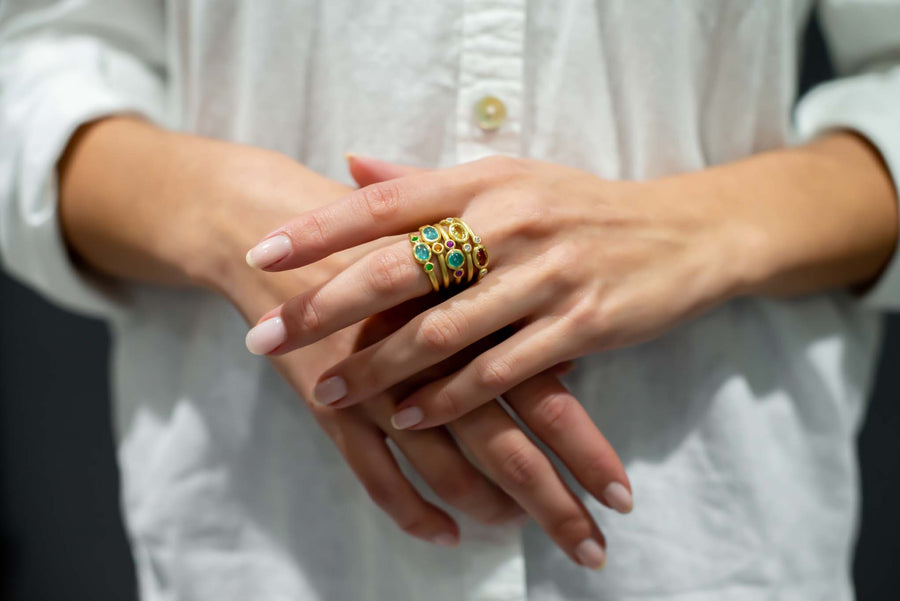 Paraiba Tourmaline and Tsavorite Stack Rings