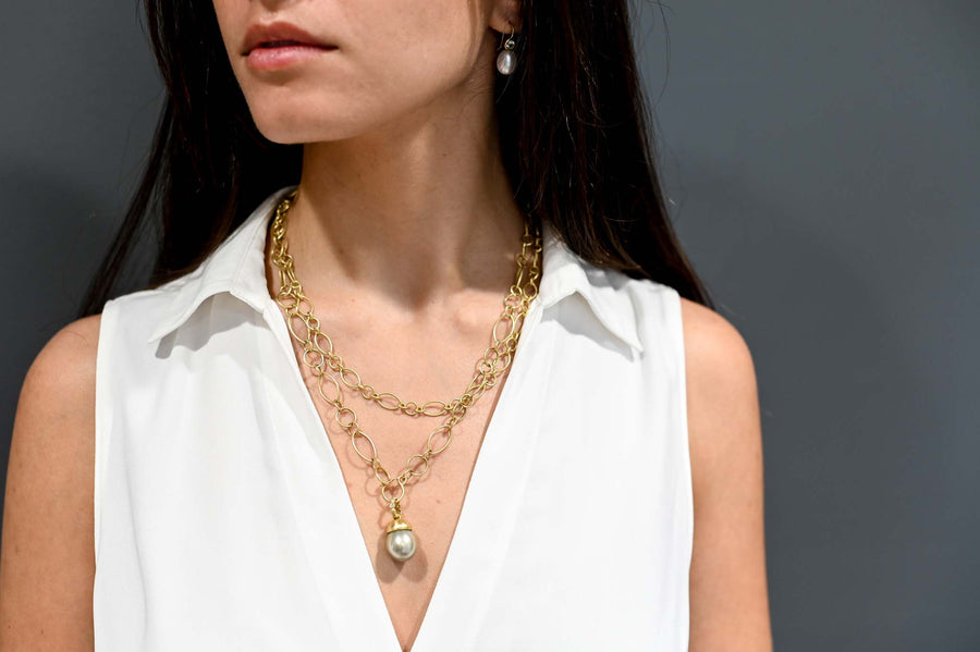 18 Karat Gold Handmade Marquise Link Chain 22"
