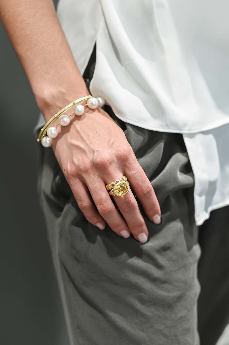 18 Karat Gold Handwrapped Freshwater Pearl Bracelet