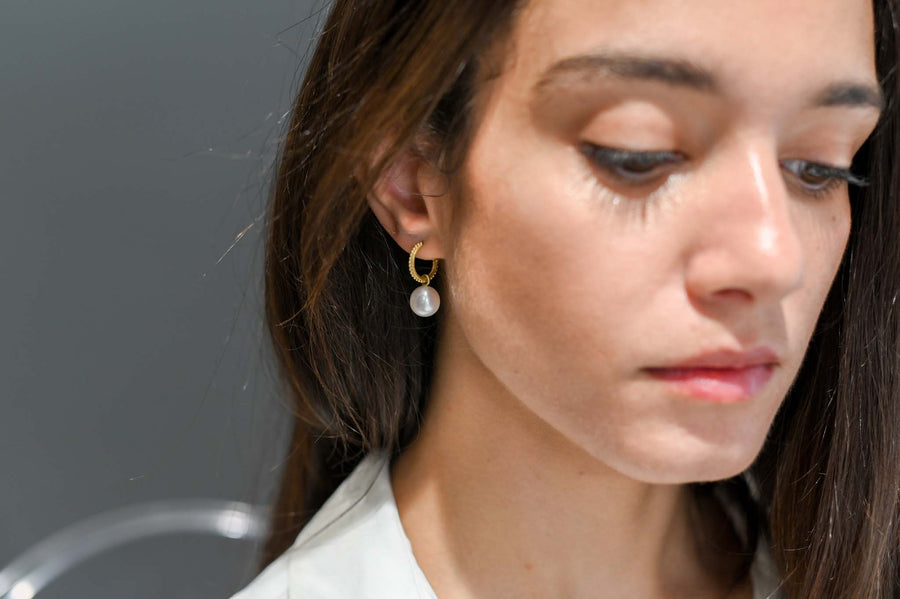 18 Karat Gold Granulation Huggy Hoops with Posts