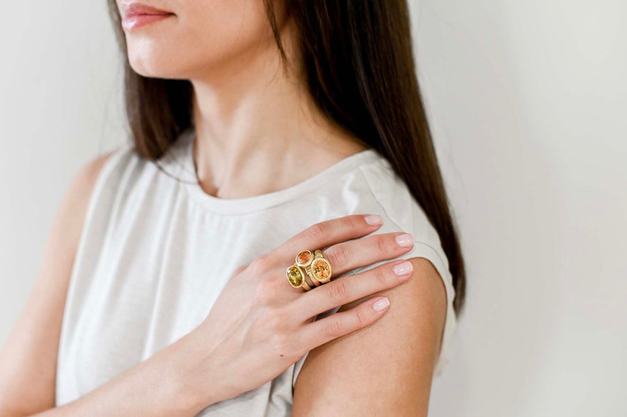 Peach Tourmaline Three-Stone Ring