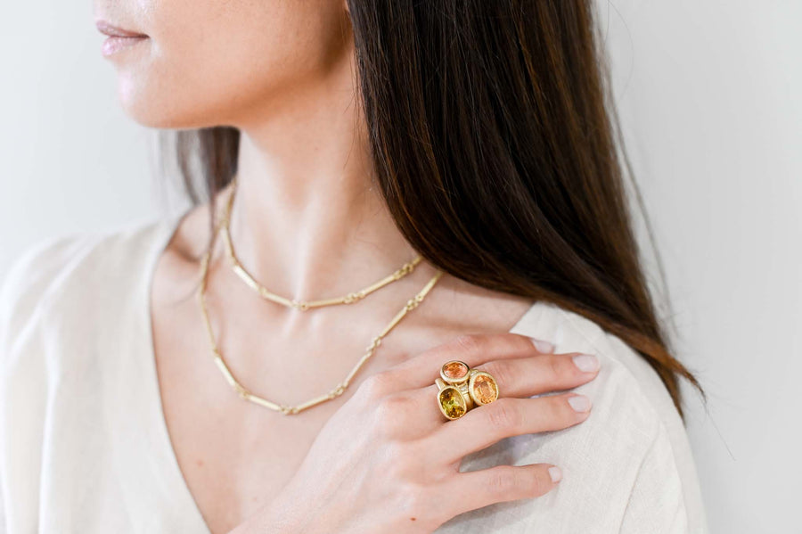 Peach Tourmaline Three-Stone Ring