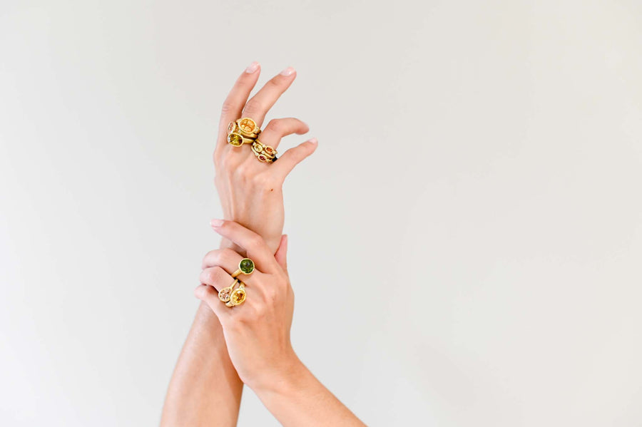 Peach Tourmaline Three-Stone Ring