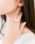 18 Karat Gold Golden South Sea Pearl Ring With Triple Side Diamonds