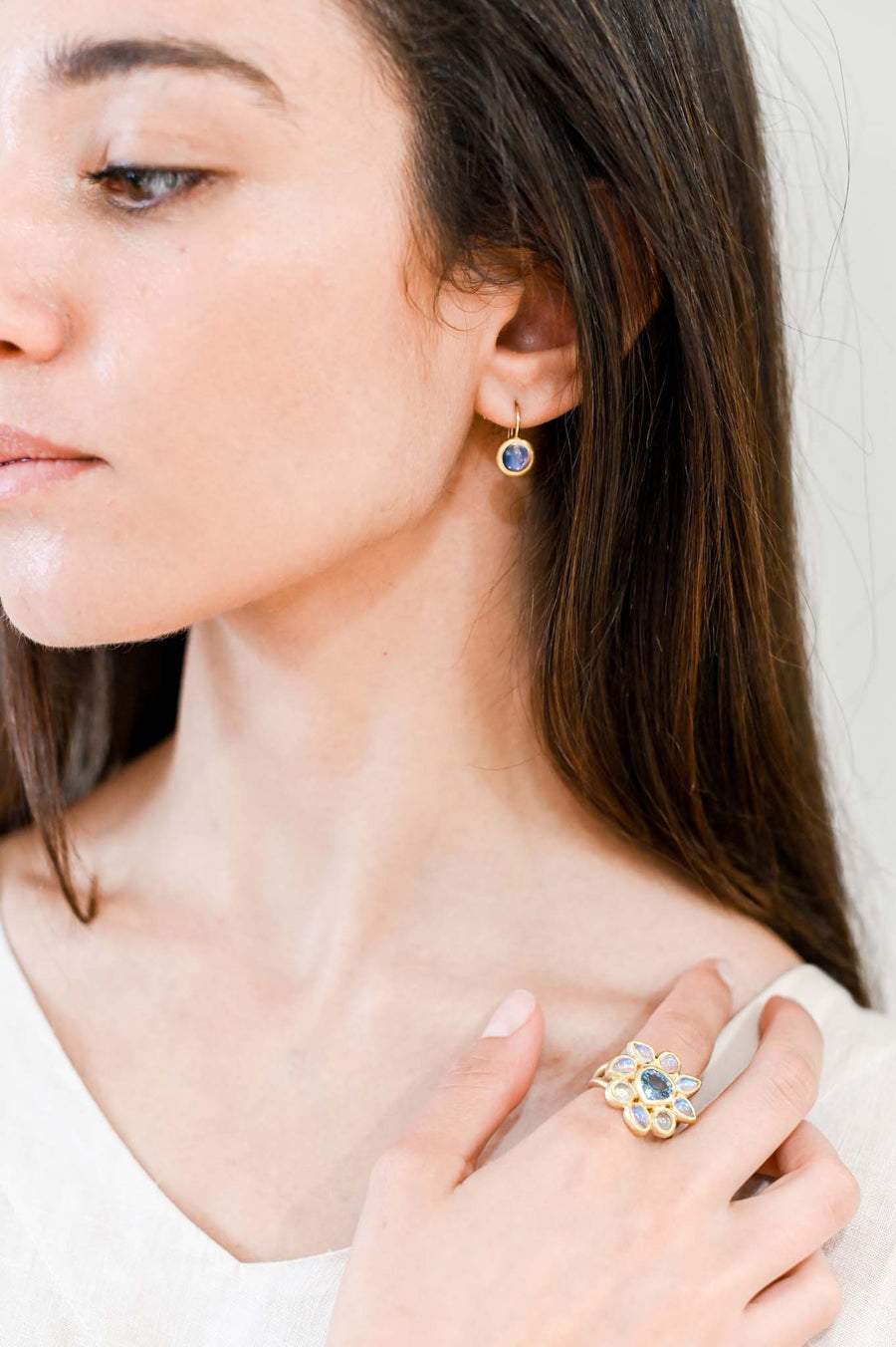 18 Karat Gold Moonstone Leverback Earrings
