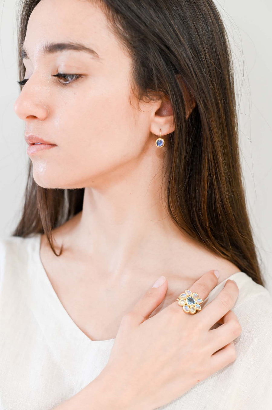 18 Karat Gold Moonstone Leverback Earrings