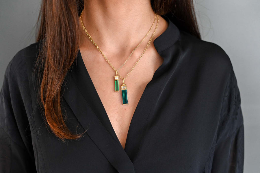 Blue Green Tourmaline Bar Pendant