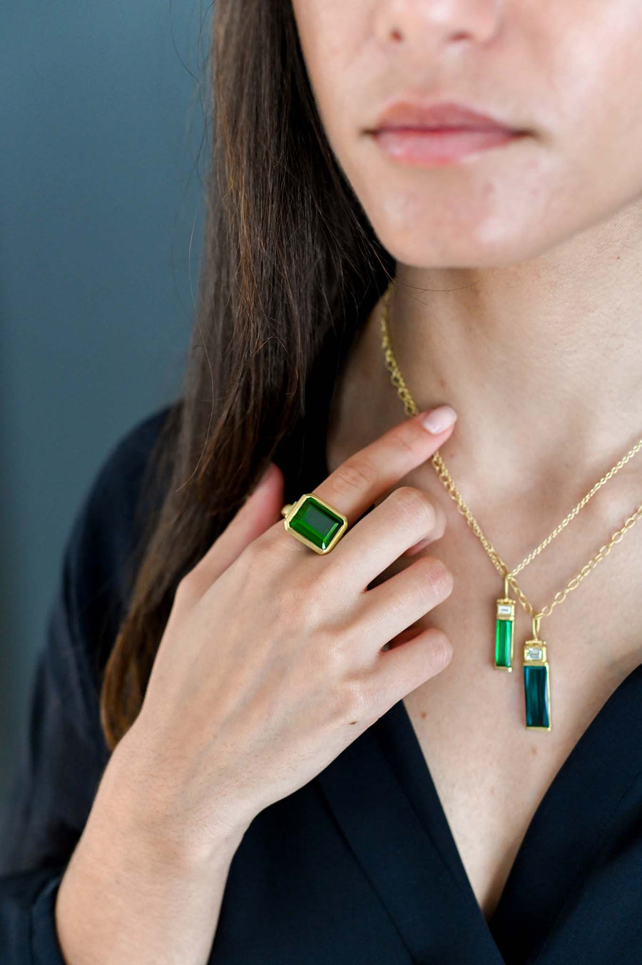 Blue Green Tourmaline Bar Pendant
