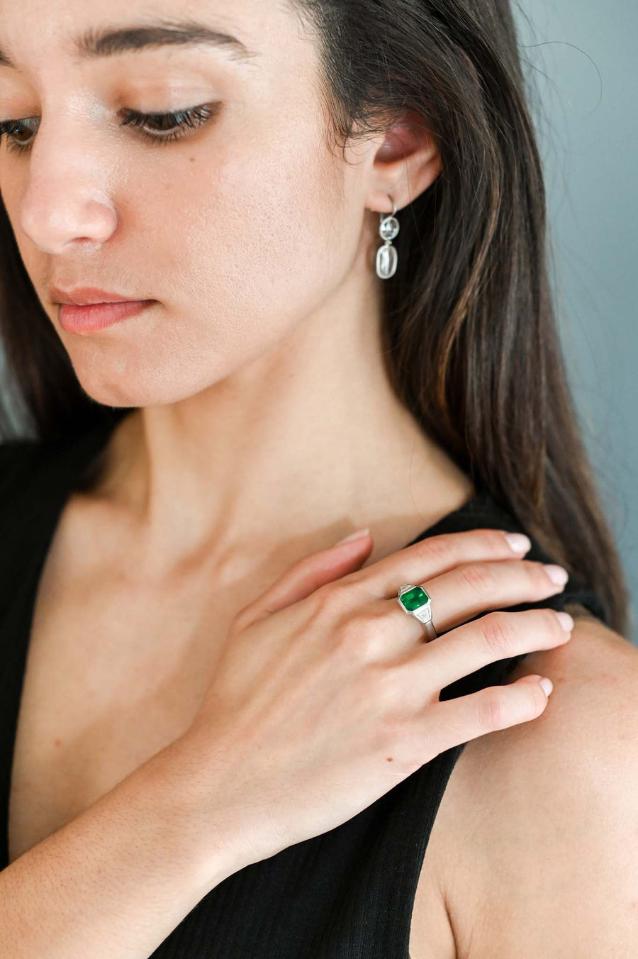 Platinum Emerald and Diamond Ring