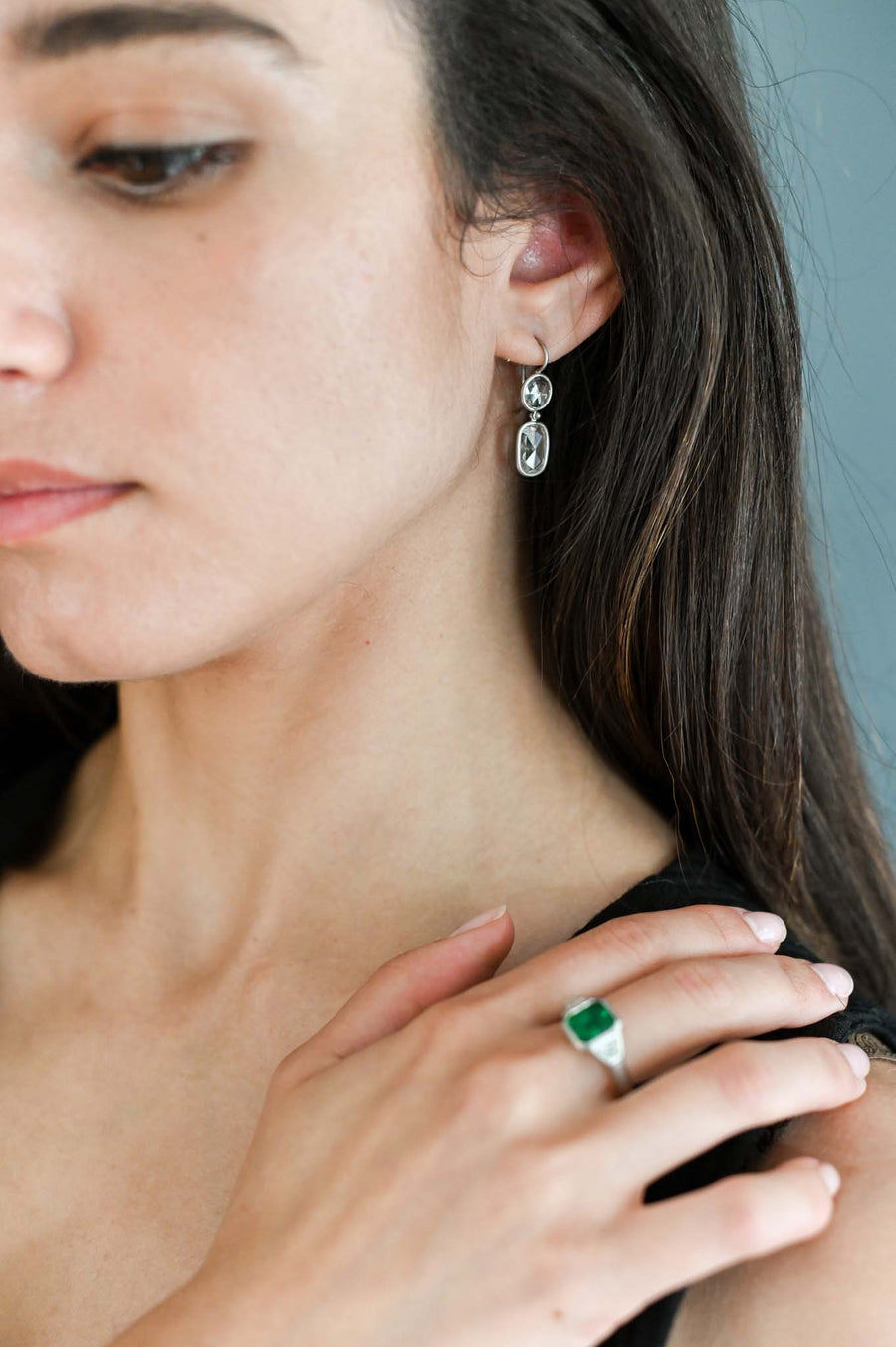 Platinum Emerald and Diamond Ring