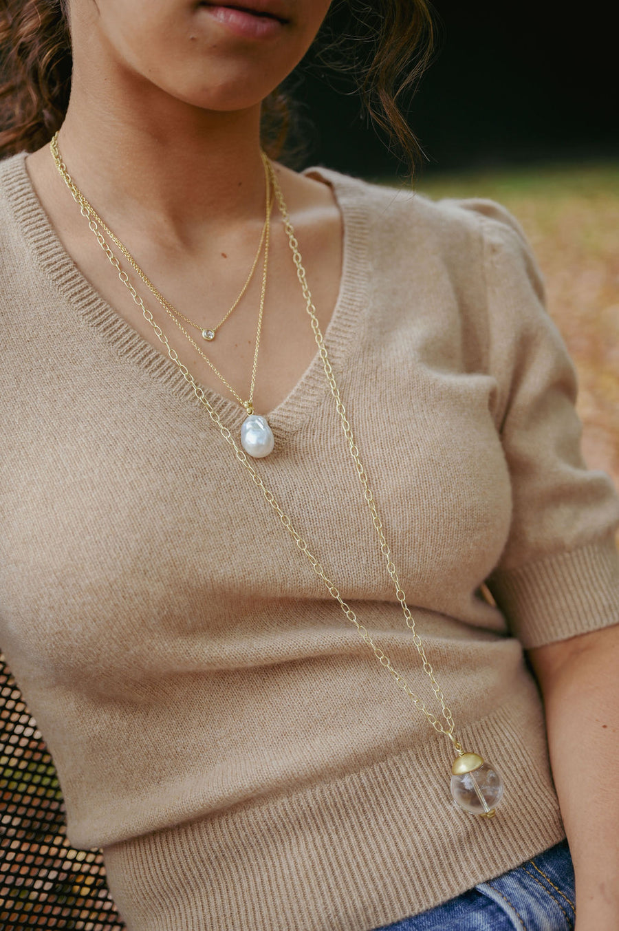 18 Karat Gold Rock Crystal Quartz Orb Pendant
