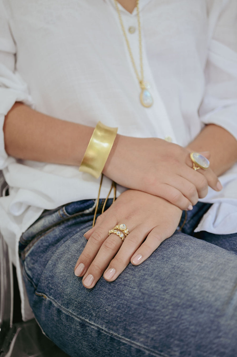 18 Karat Gold Anticlastic Gold Cuff with Leather