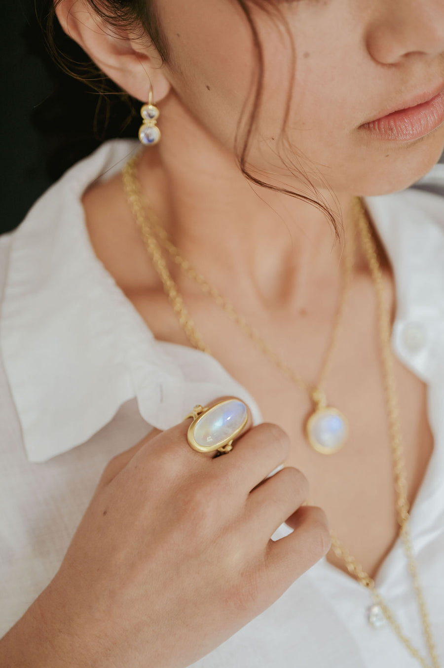 Oval Moonstone and Diamond Ring