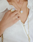 Teardrop Moonstone Pendant with Triple Diamond Granulation Beads