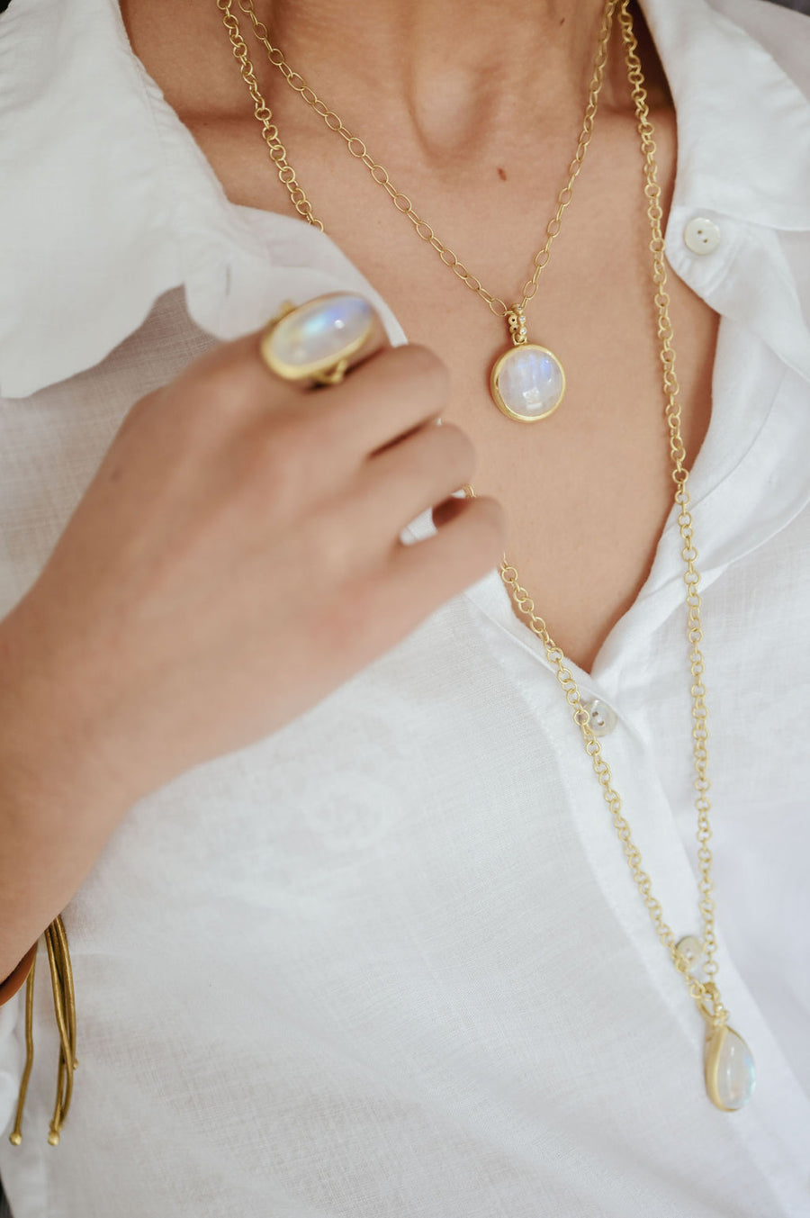 Teardrop Moonstone Pendant with Triple Diamond Granulation Beads
