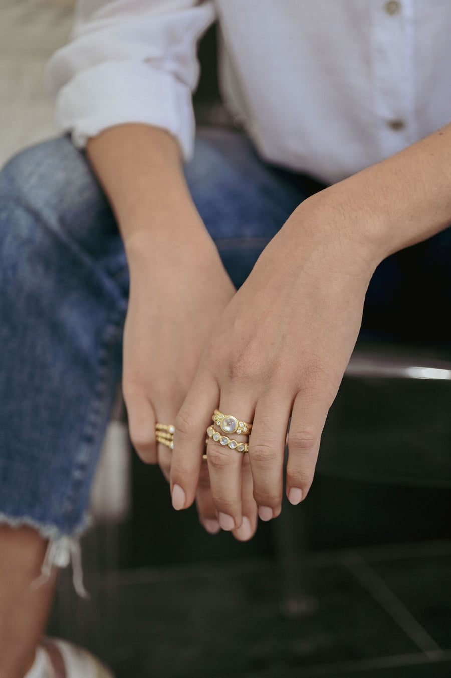 18 Karat Gold Burma Moonstone Eternity Band