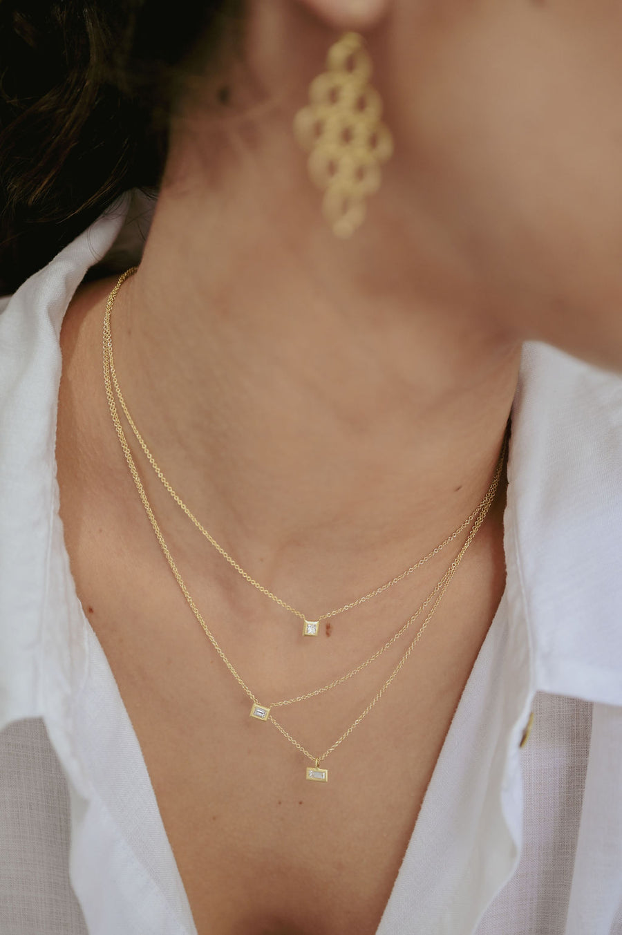 18 Karat White Gold Princess Cut Diamond Necklace
