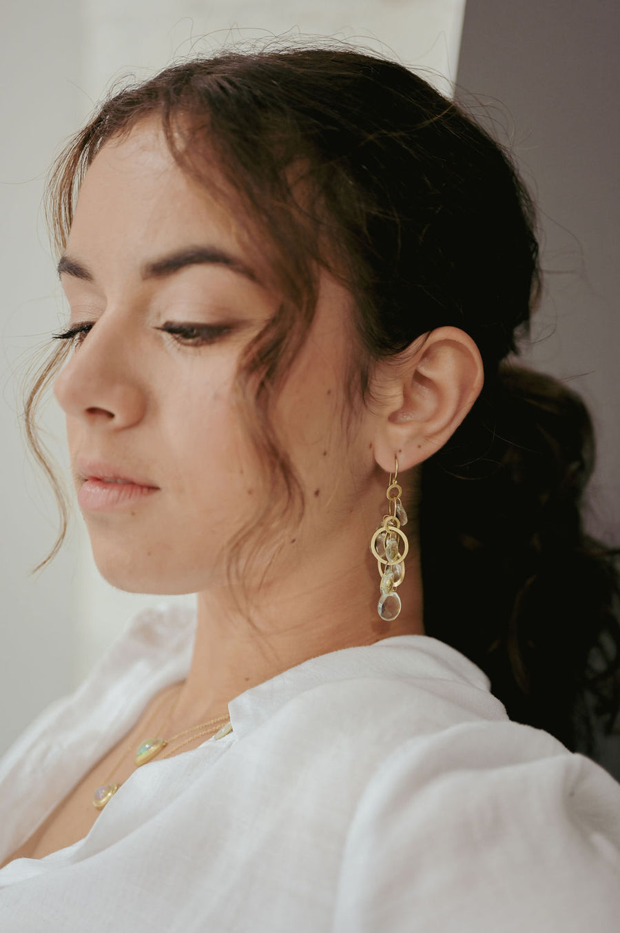 18 Karat Gold Multi-Loop Green Amethyst Fringe Earrings
