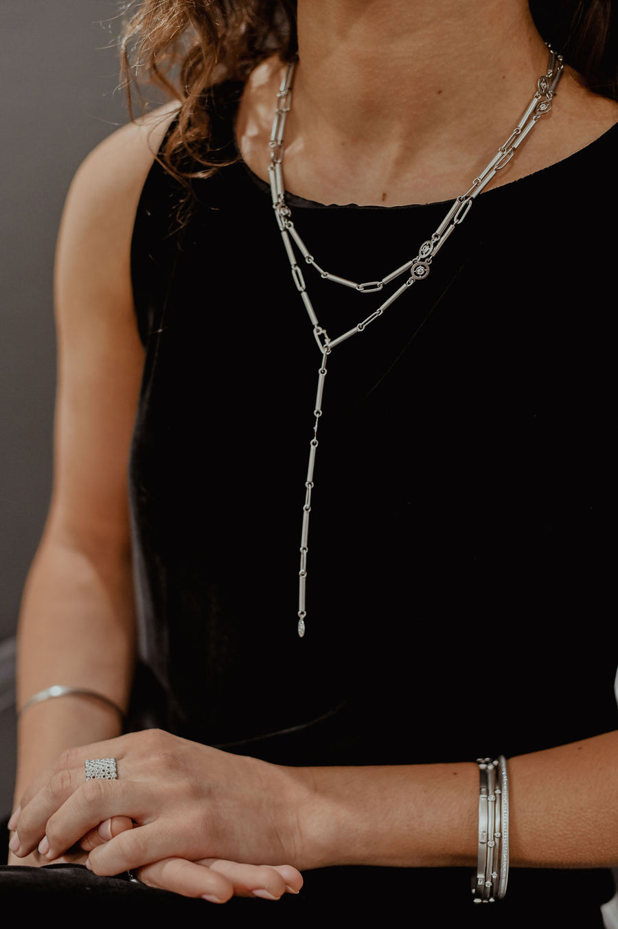 Platinum Diamond Tube Link Necklace