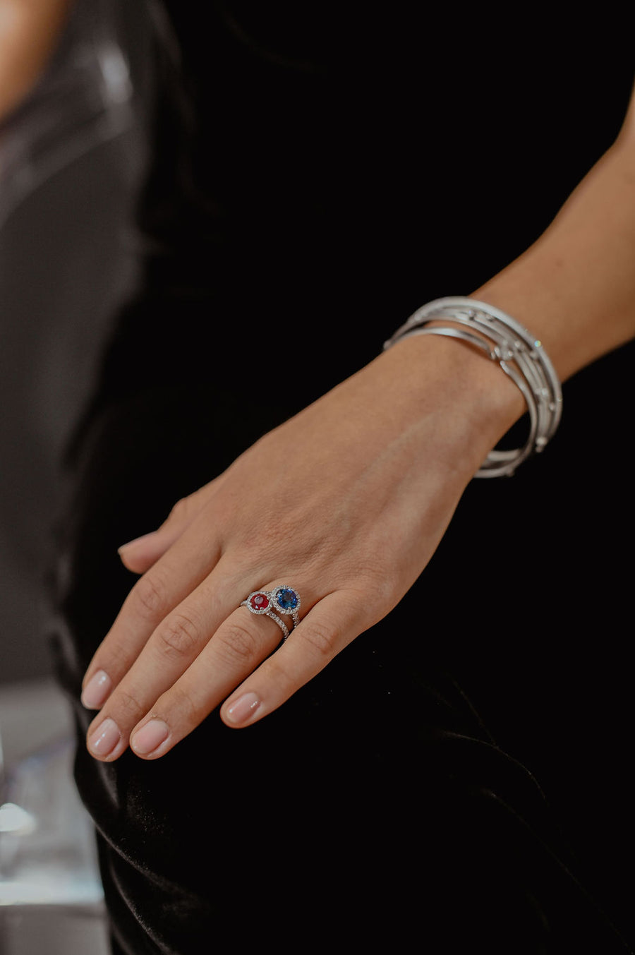 Platinum Sapphire Diamond Halo Engagement Ring