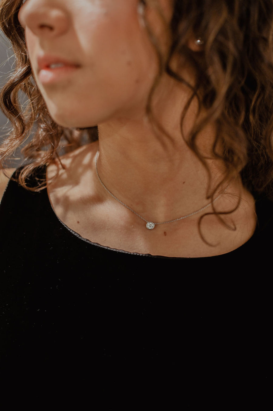 White Gold Round Brilliant Cut Diamond Solitaire Necklace