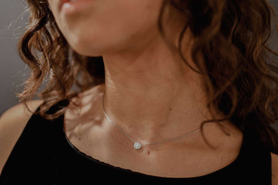 White Gold Round Brilliant Cut Diamond Solitaire Necklace